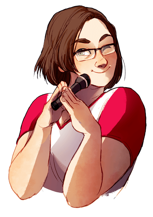 Illustrated portrait of Kendra Braun holding a microphone